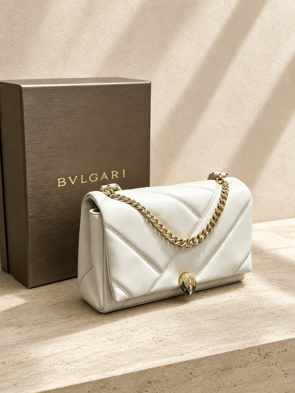 Bvlgari Serpenti Forever Ivory Quilted Chain Shoulder Bag - Picture 2 of 4